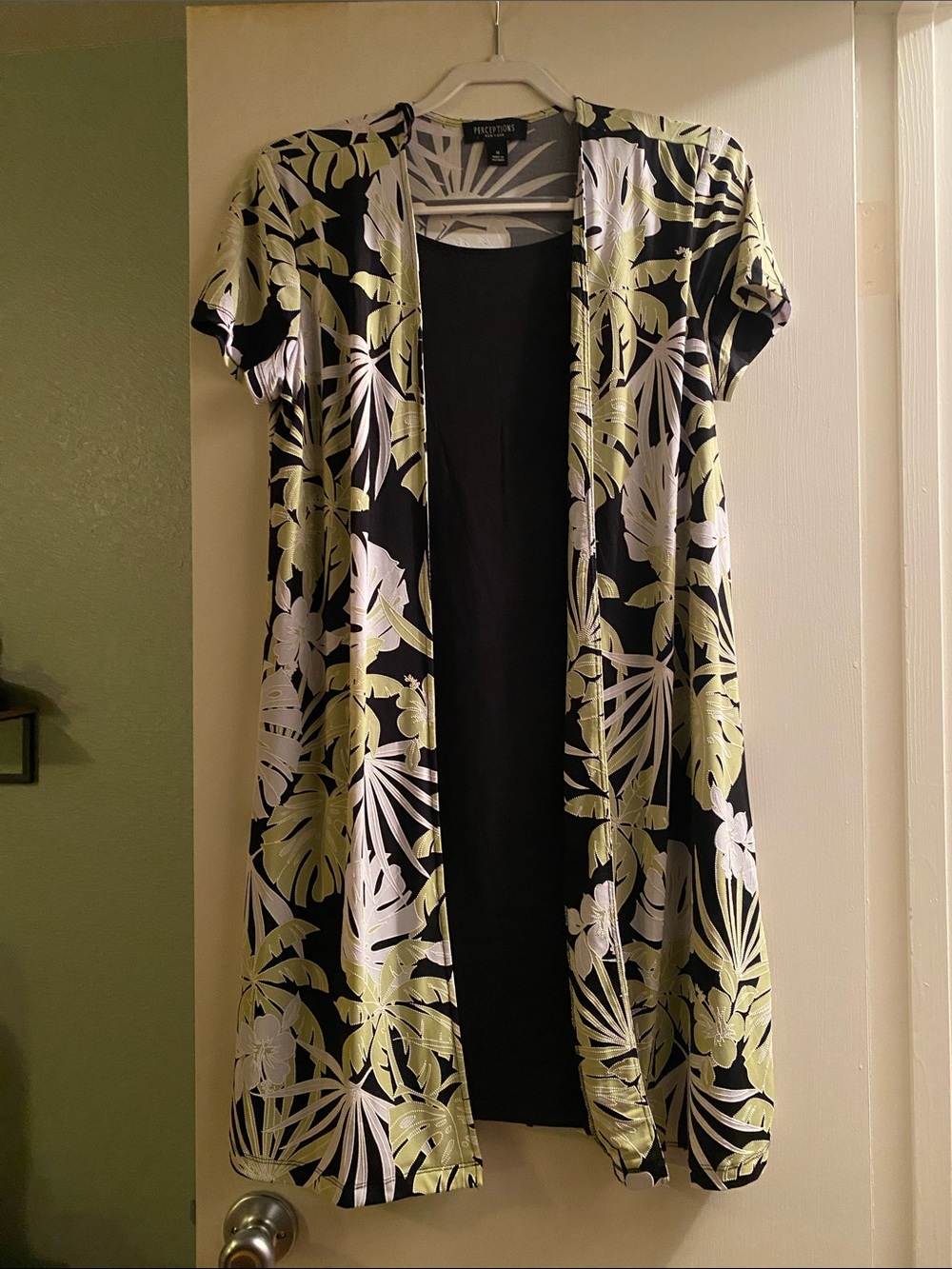 Black & Lime Tropical Print Overlay Dress.